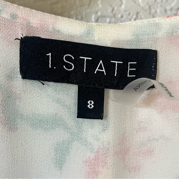 1. State Cream Wrap Midi Dress Flutter Sleeve w/ Pink Yellow Green Floral Size 8 - Picture 9 of 12